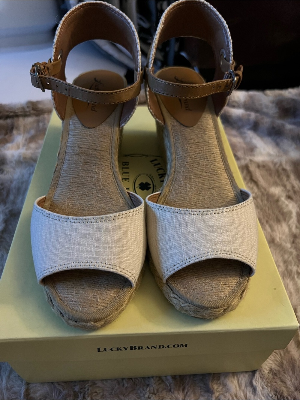 Lucky Brand Women's Natural Wedge Sandals Ankle Strap Buckle Solid Size 7.5 M